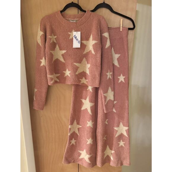 Blue B Collection Soft Fuzzy Plush Star Print Matching Boutique Lounge Set NWT - Picture 2 of 8